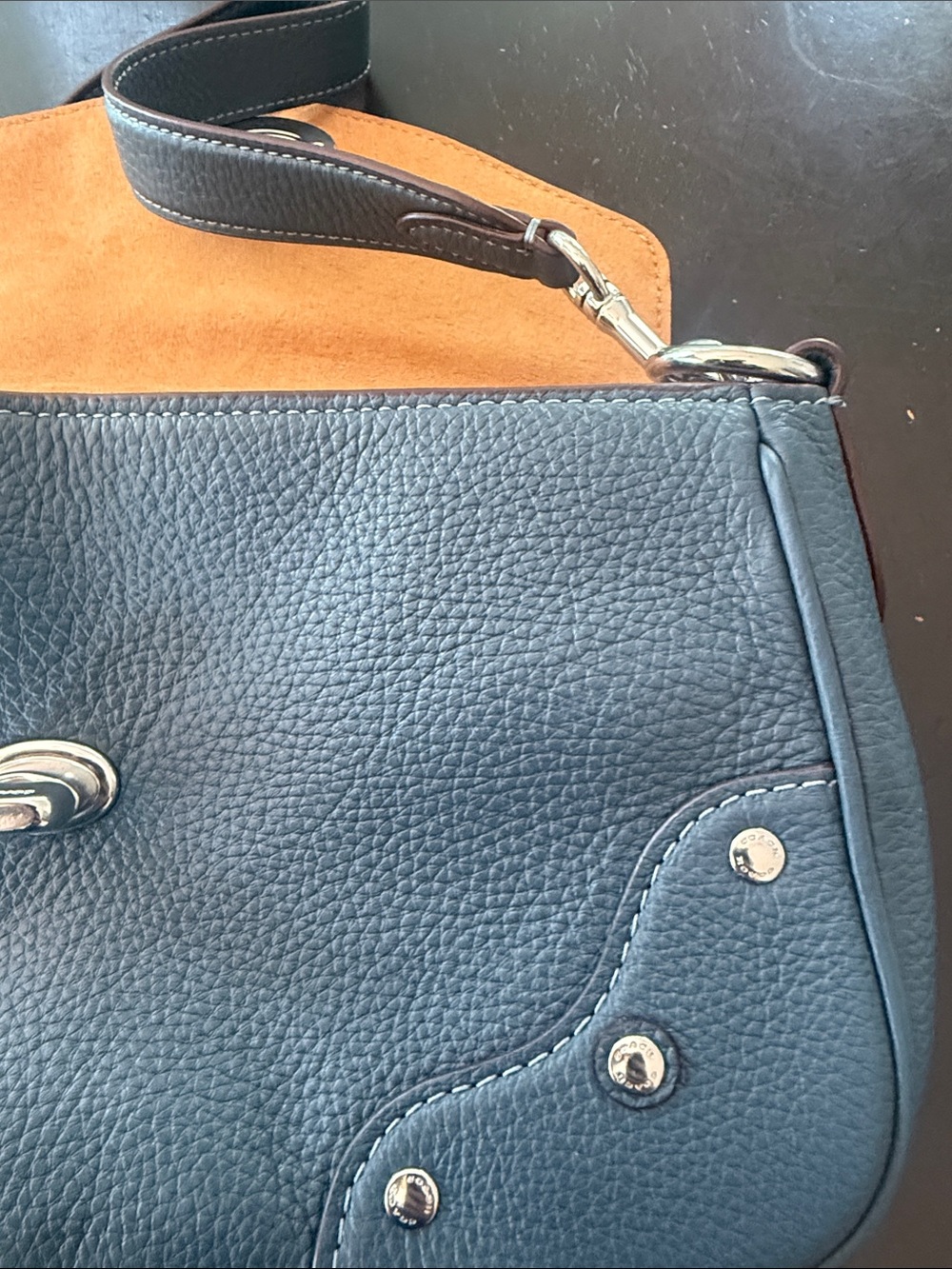 NWT Coach Blue Pebbled Leather Turn-Lock Crossbody - Picture 5 of 12